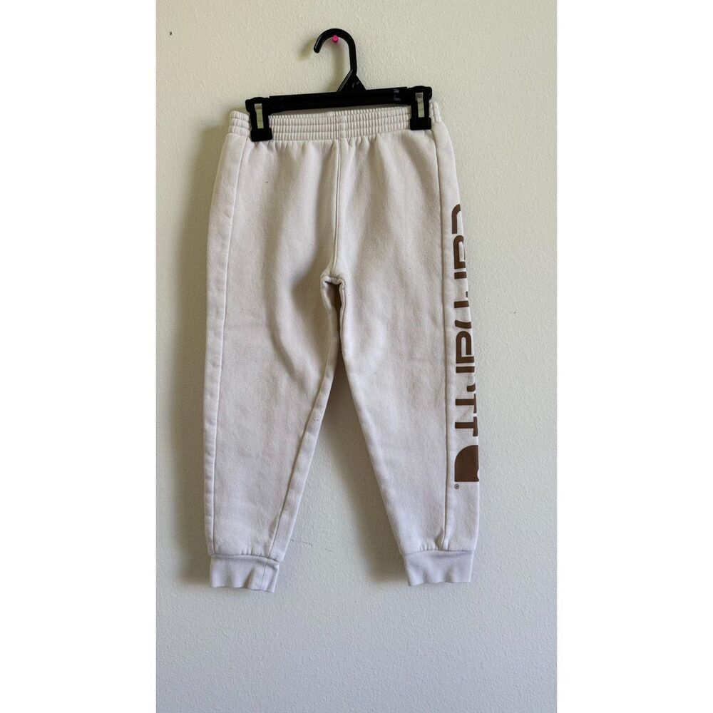 Carhartt Kids Sweatpants Size 6 White Cream Logo Joggers Fleece Pants
